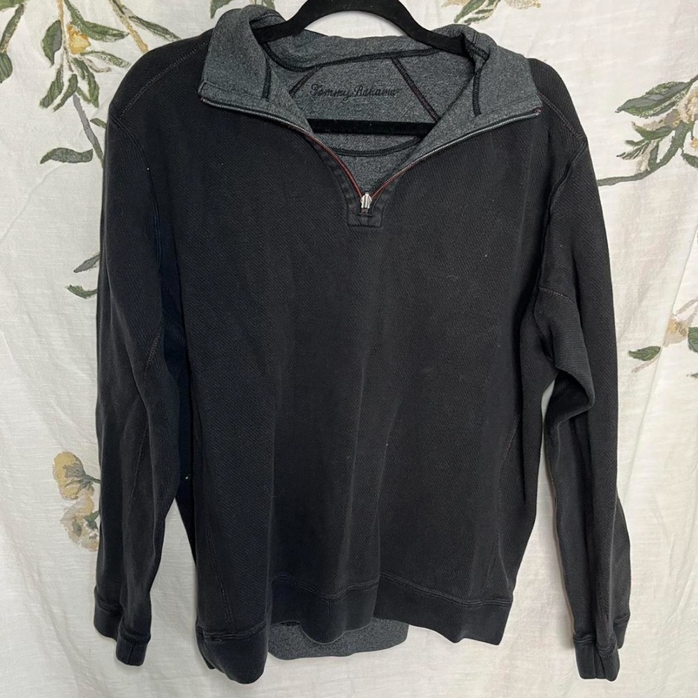 Tommy Bahama black pullover three quarter zip sweater